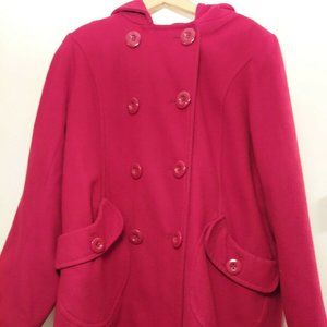 Charles Klein Womens Wool Blend Hooded Double Breasted Peacoat Jacket Sz 1x Red